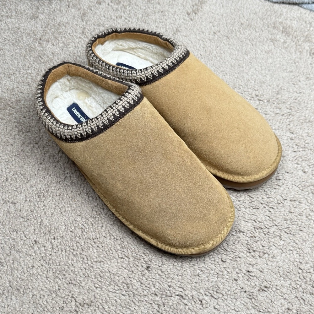 Land's End Suede Tan Slippers Size Mens 10 EUC Soft‎ Lining Lounge Cozy
